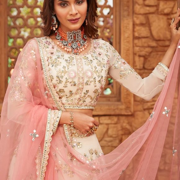 Fashion that exists in everything Soft Nude Multicolor Embroidered Lehenga - Picture 2 of 2